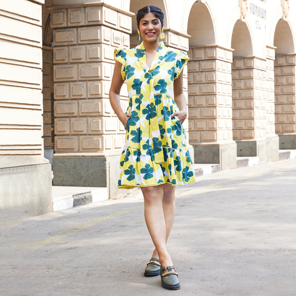 Lotus Leaf - Mini Dress in Yellow & Green [upto 3XL]