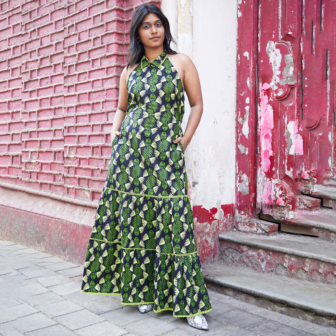 Fish Afro Black Green Cotton Long Dress thesotr.com Fish Afro Black Green Cotton Long Dress thesotr.com