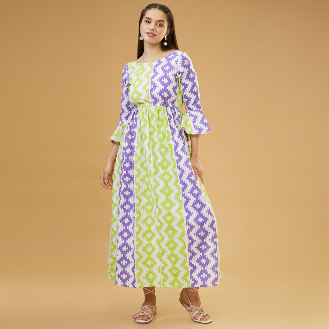 Almas Green Purple Back Bow Long Dress - thesotr.com