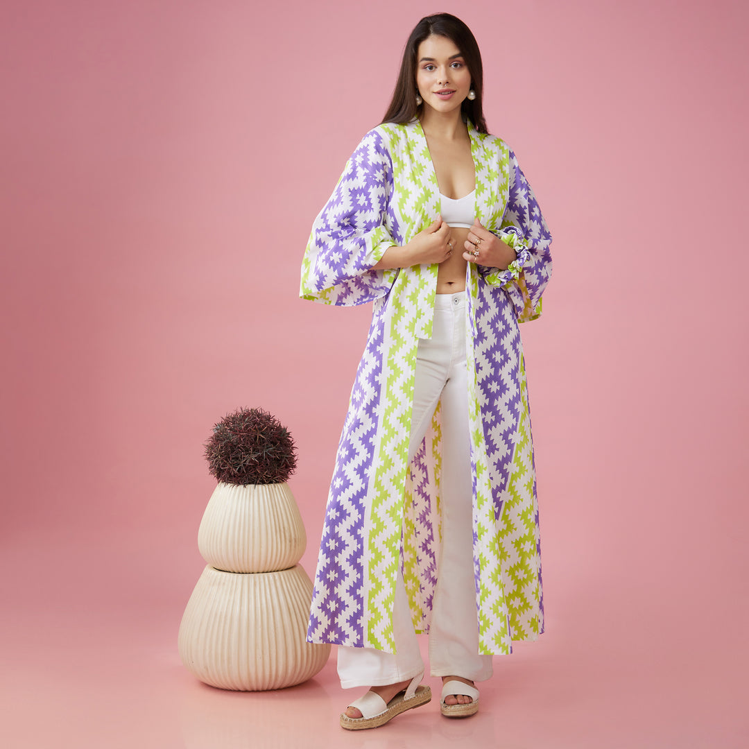 Almas Green Purple Kimono Overlay - thesotr.com