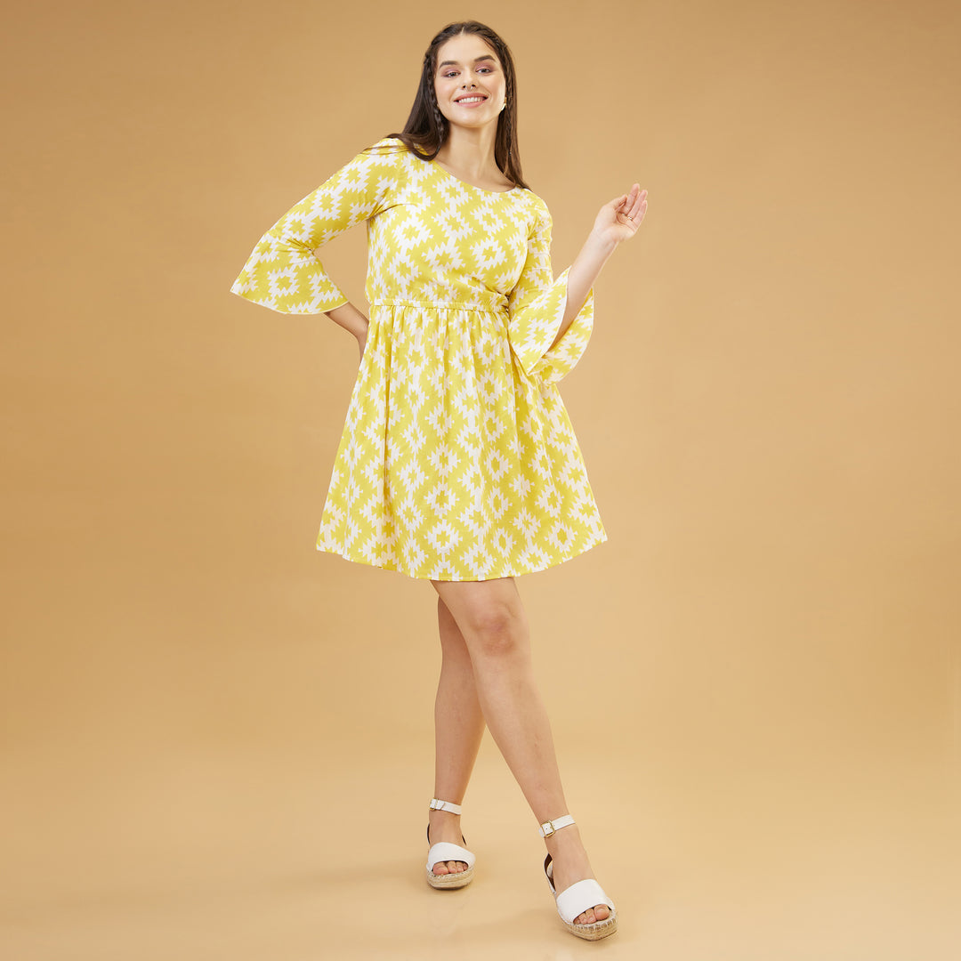Almas Yellow Bow Short Dress - thesotr.com