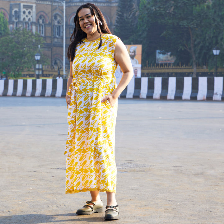 Stingray Yellow cotton Calf Length Dress