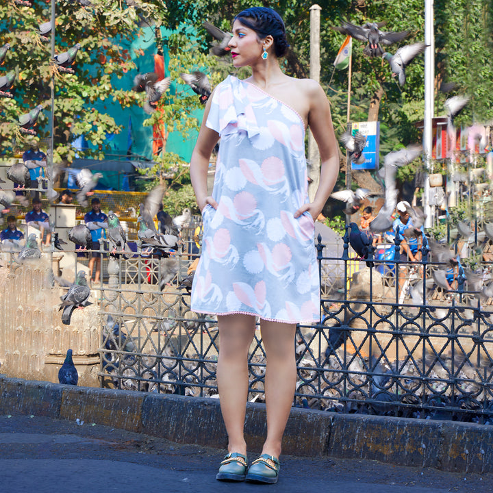 Whale Dendeleon Blue White Cotton Short Dress