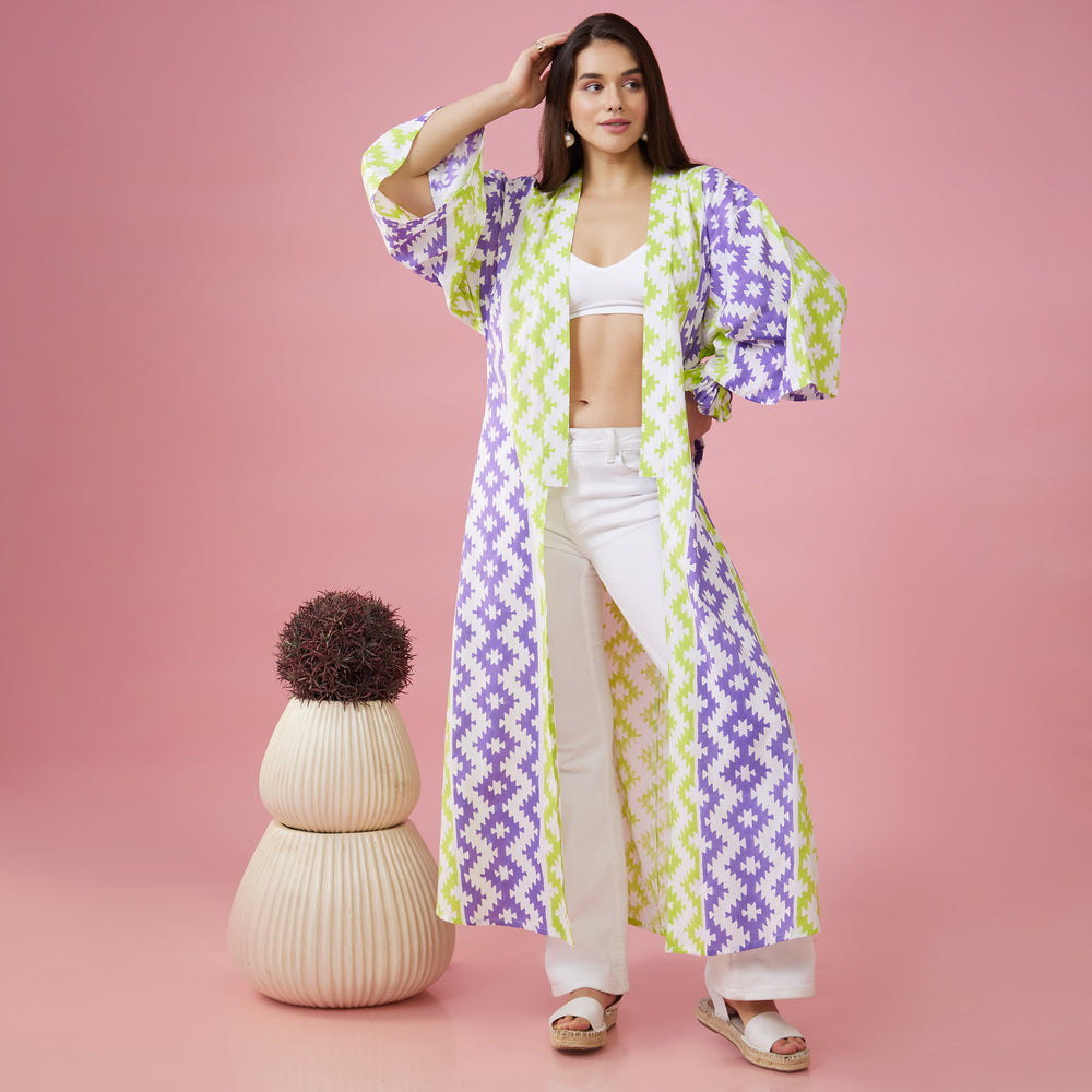 Almas Green Purple Kimono Overlay - thesotr.com