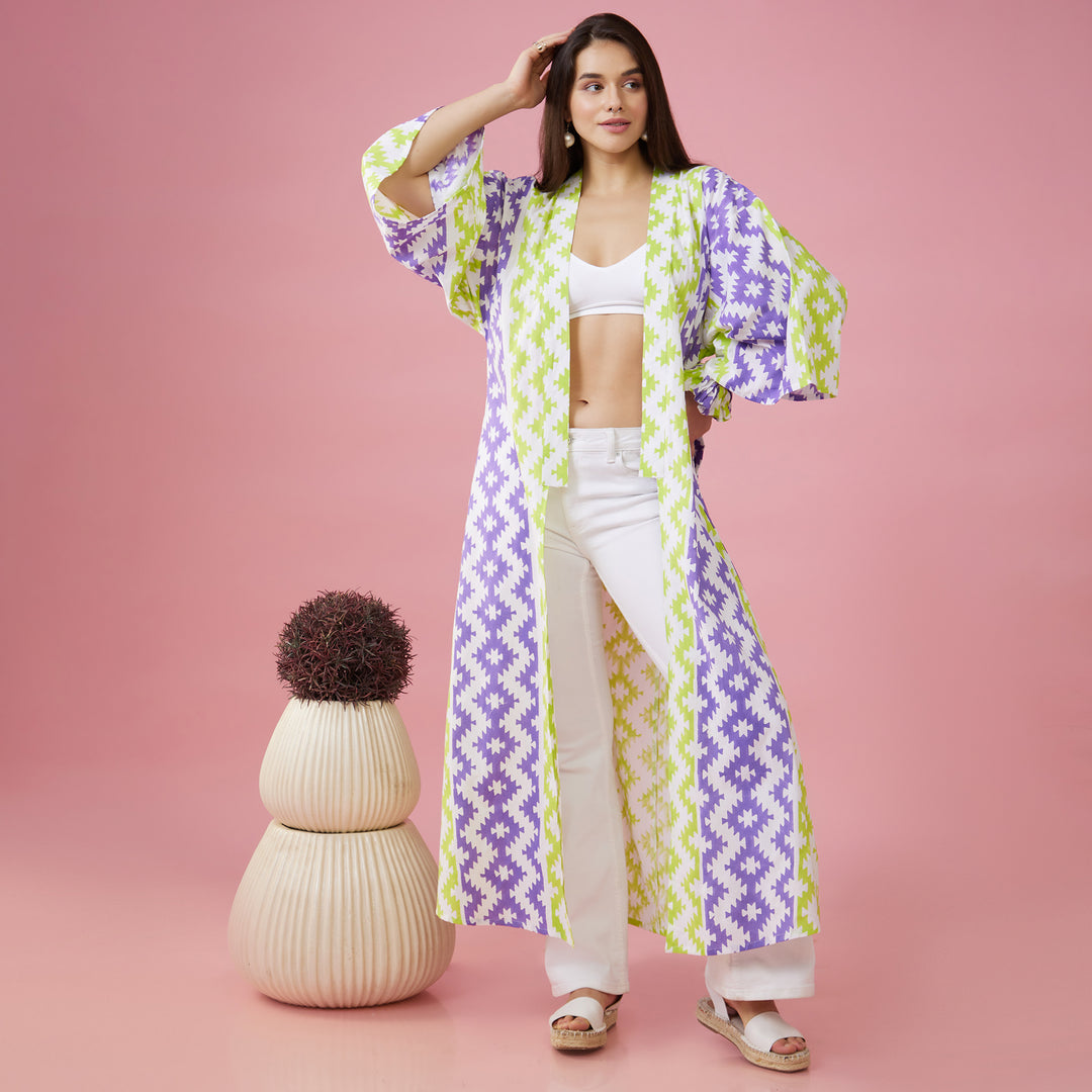 Almas Green Purple Kimono Overlay - thesotr.com