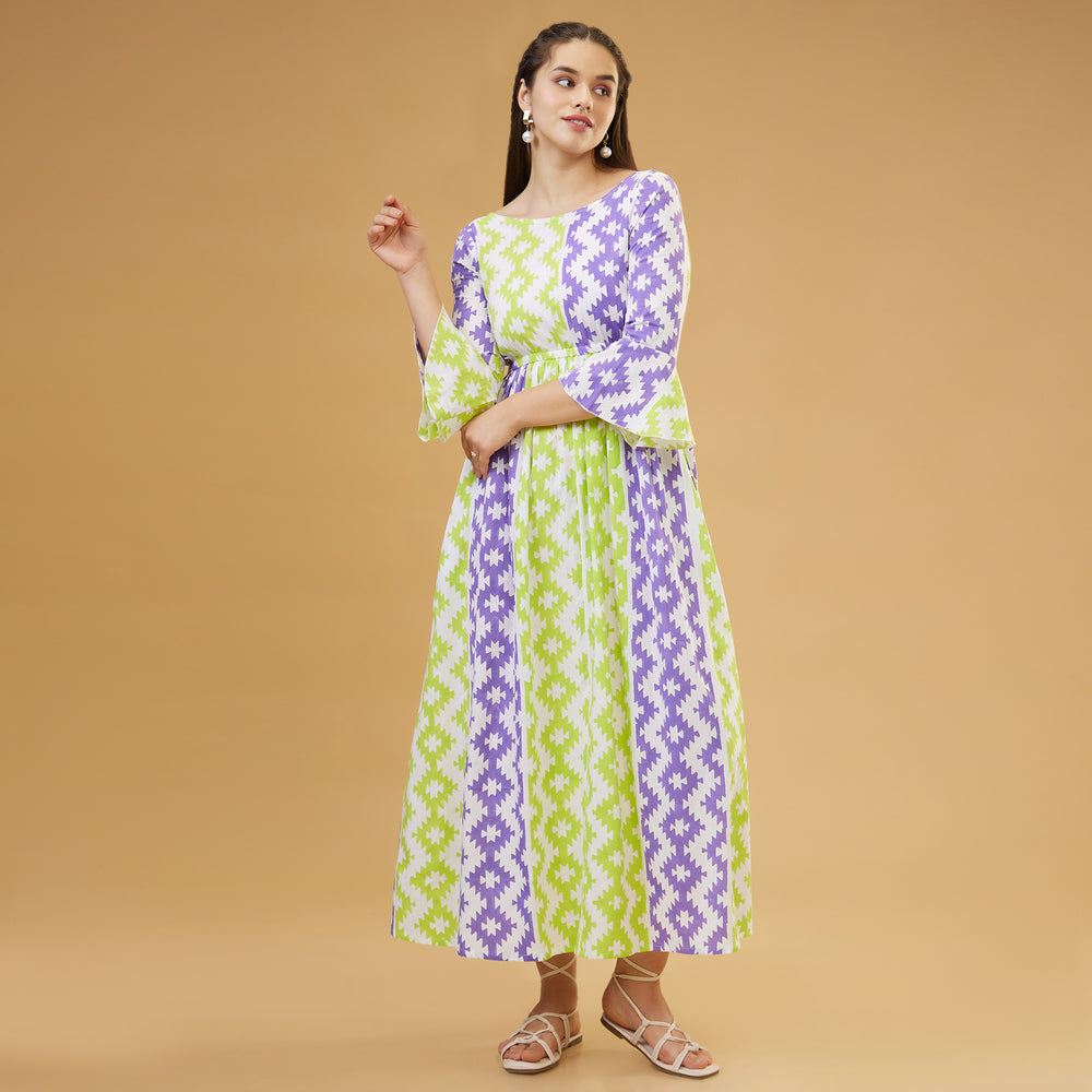 Almas Green Purple Back Bow Long Dress - thesotr.com