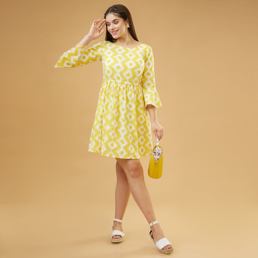 Almas Yellow Bow Short Dress - thesotr.com