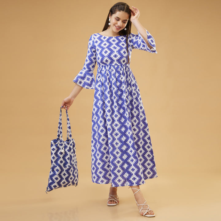 Almas Blue Back Bow Long Dress - thesotr.com