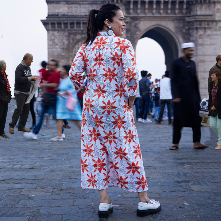 Starfish Orange Cotton Calf Length Dress