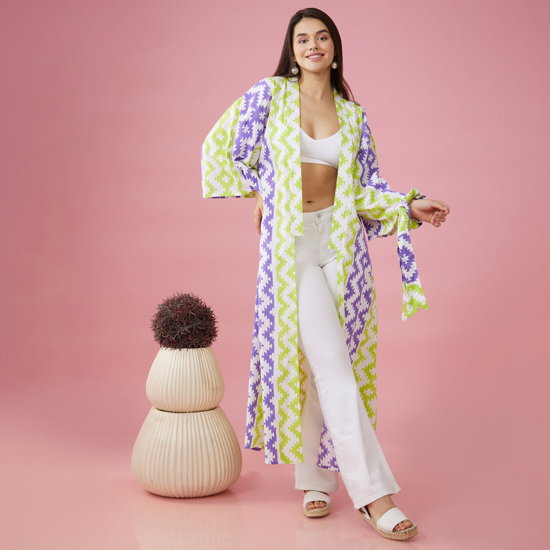 Almas Green Purple Kimono Overlay - thesotr.com