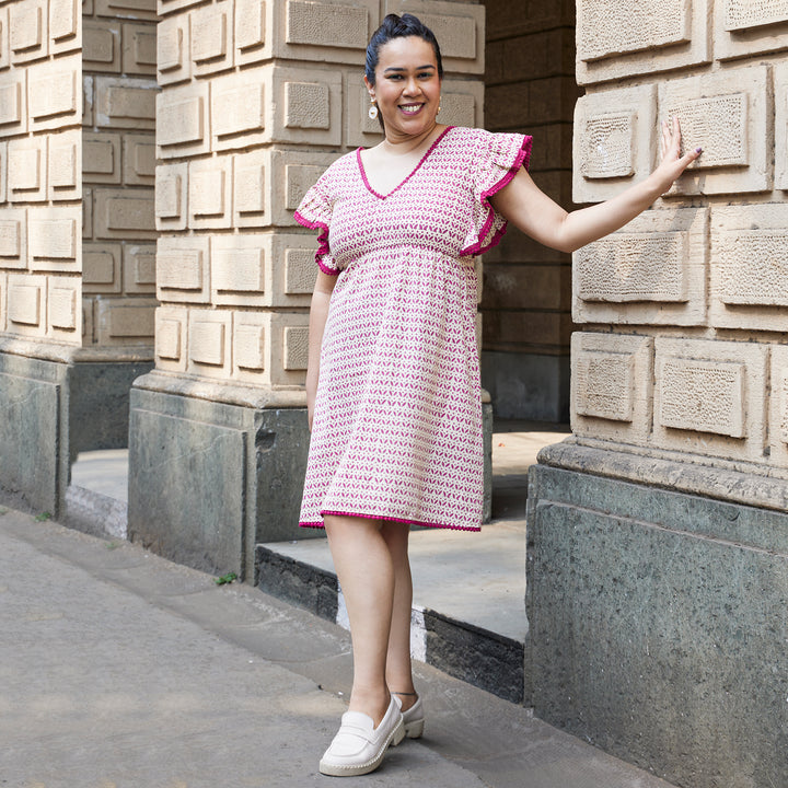 Leaf flower Wine Cotton Short Dress