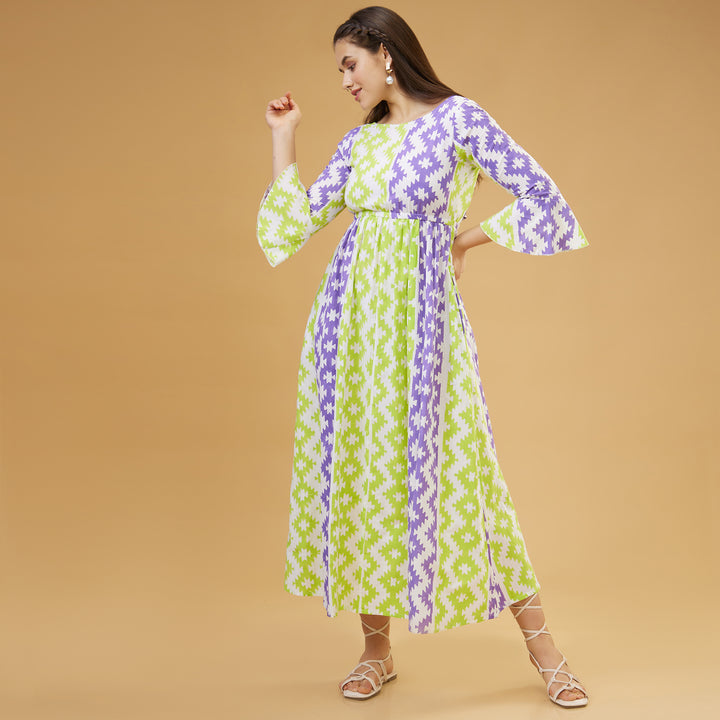 Almas Green Purple Back Bow Long Dress - thesotr.com