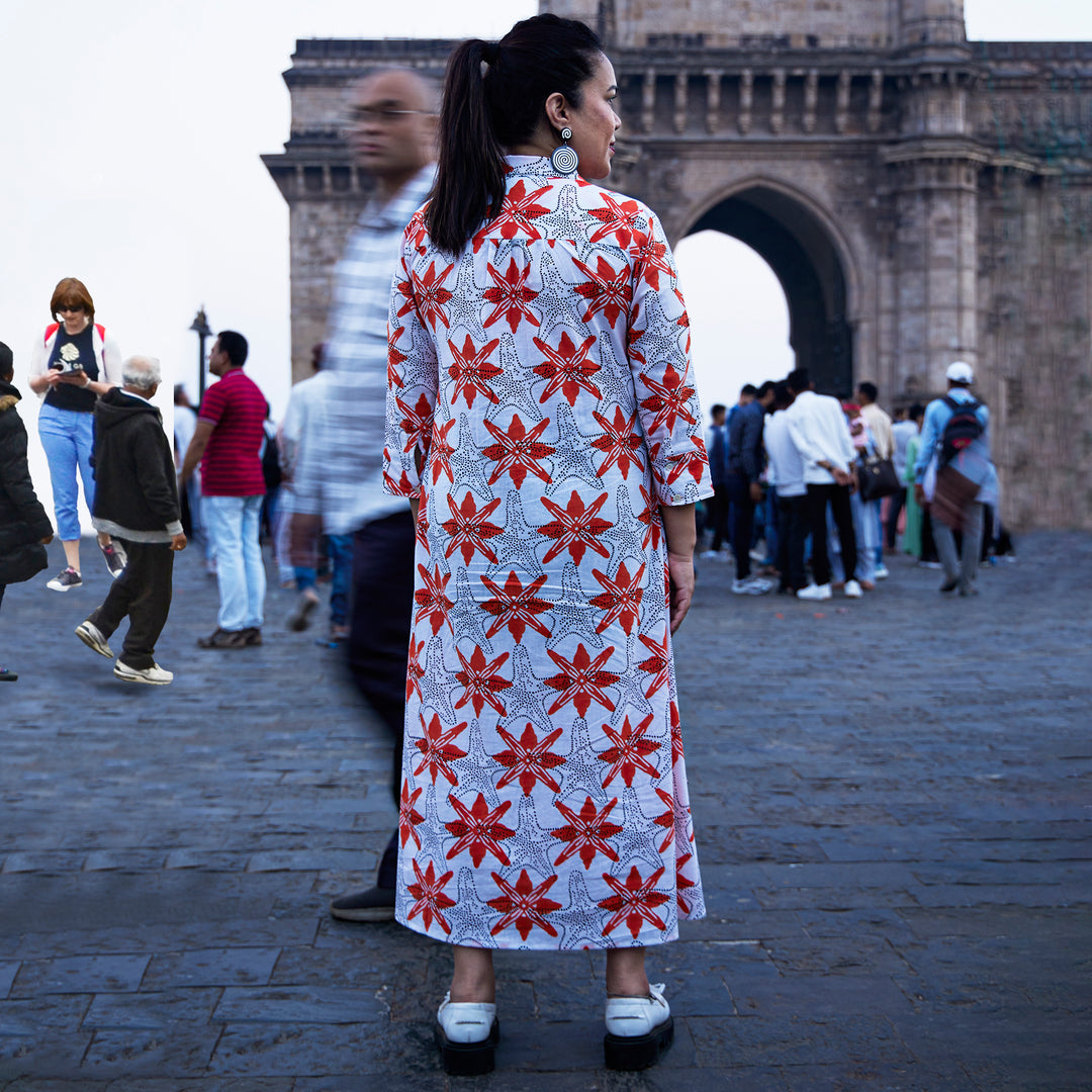 Starfish Orange Cotton Calf Length Dress