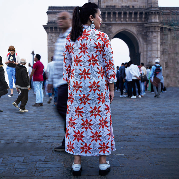 Starfish Orange Cotton Calf Length Dress