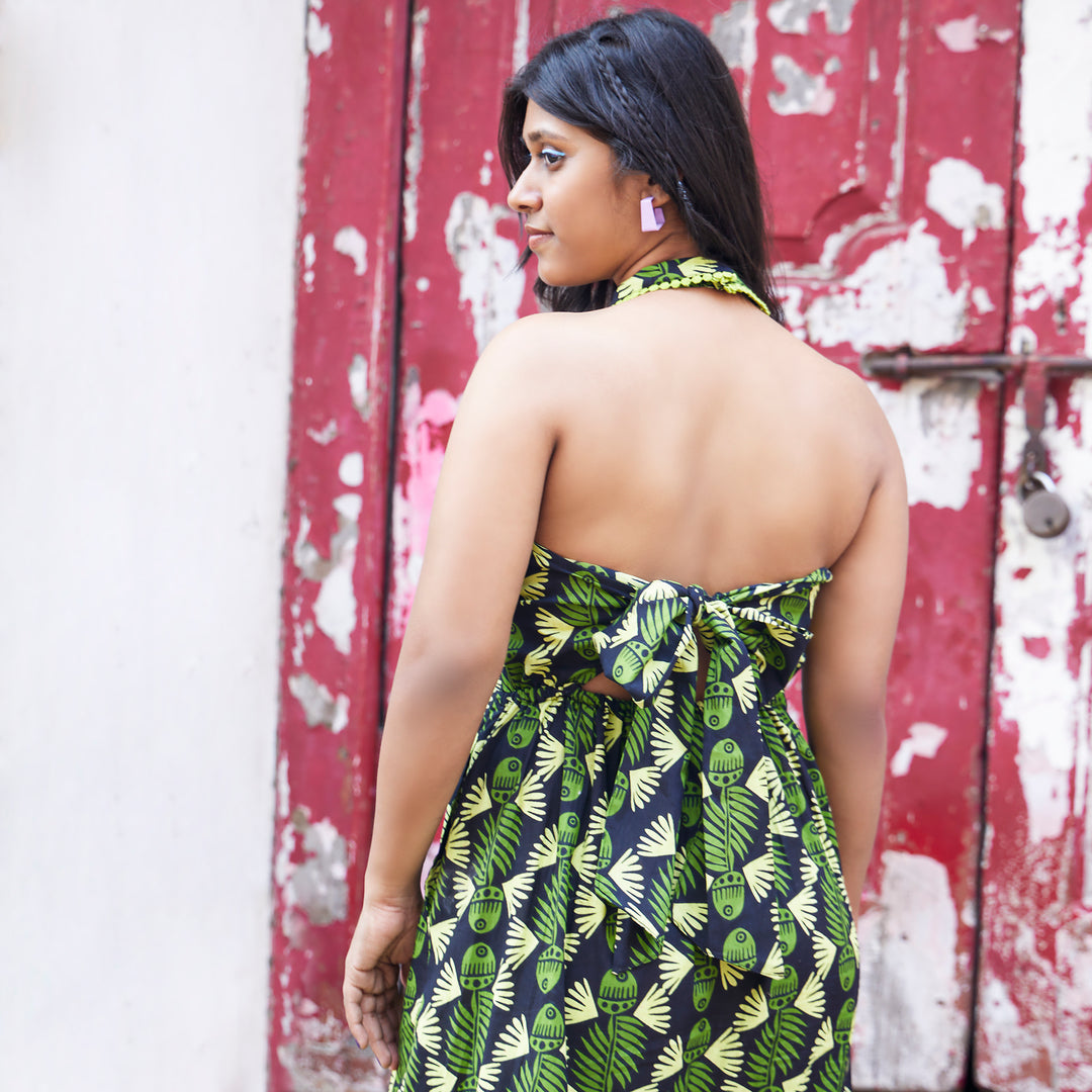 Fish Afro Black Green Cotton Long Dress