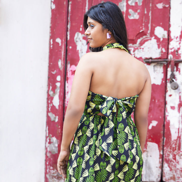 Fish Afro Black Green Cotton Long Dress