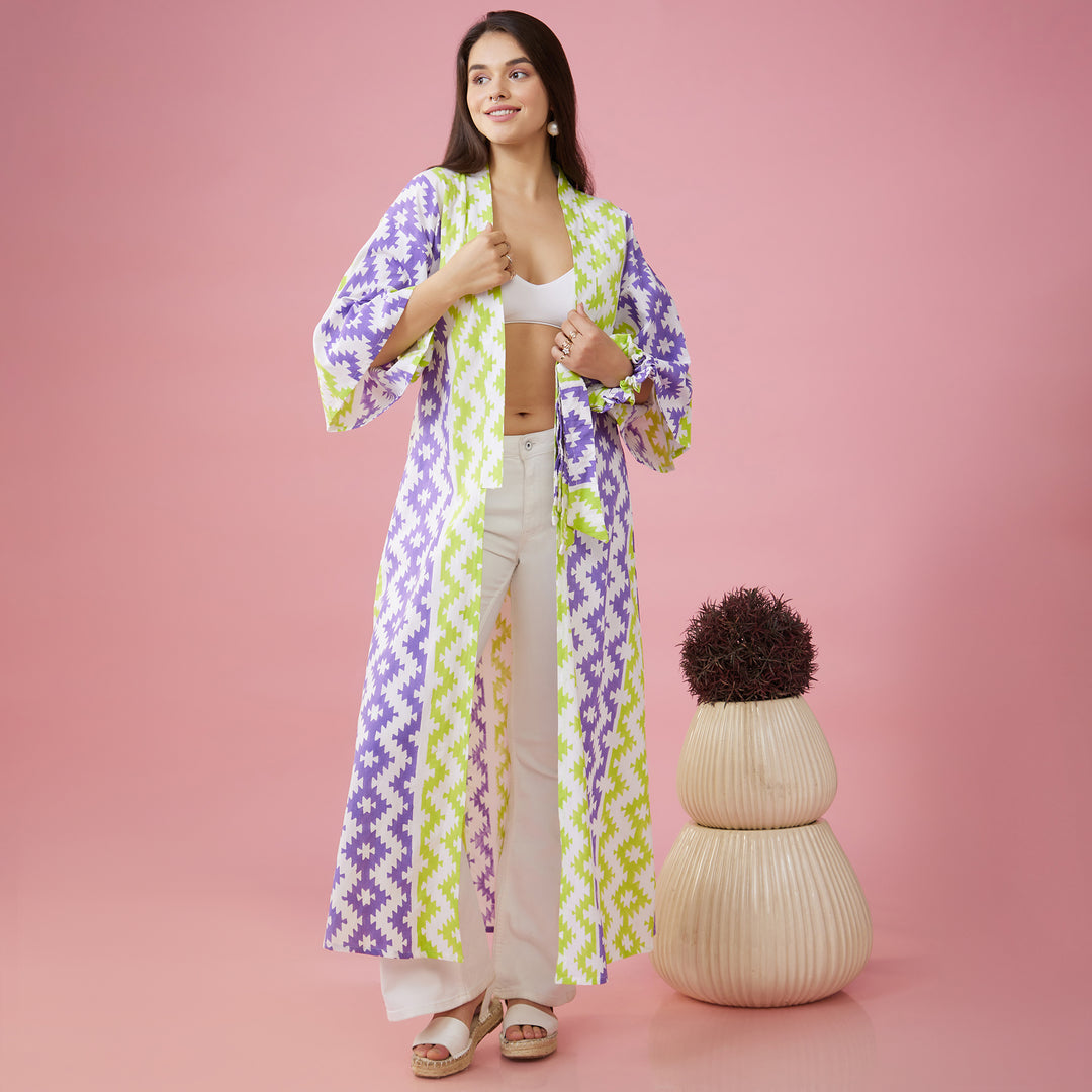 Almas Green Purple Kimono Overlay - thesotr.com
