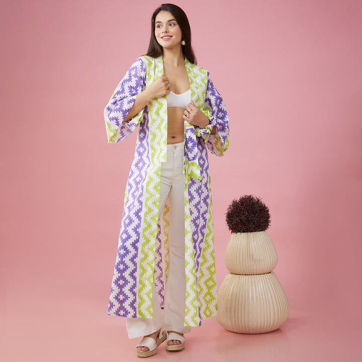 Almas Green Purple Kimono Overlay - thesotr.com
