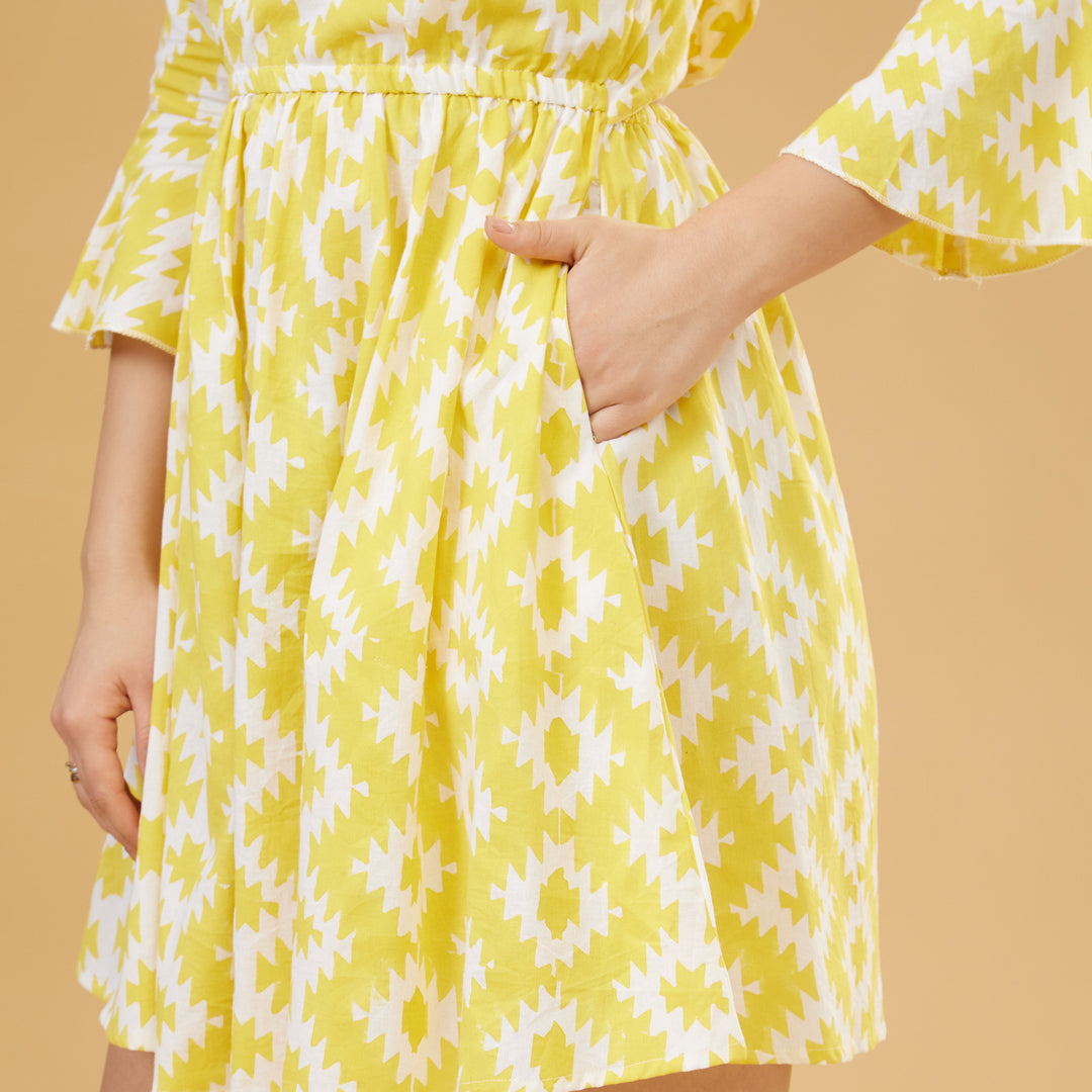 Almas Yellow Bow Short Dress - thesotr.com