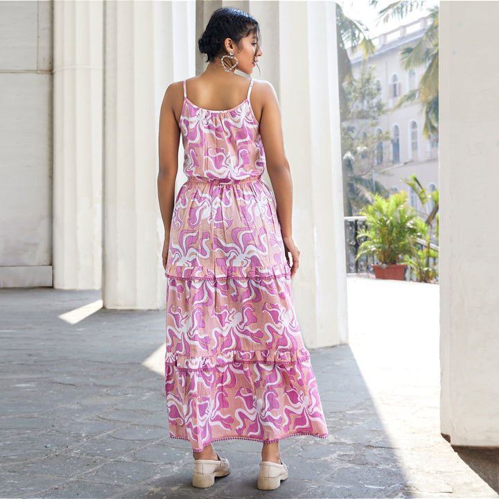 Octopus Pink Cotton Long Dress