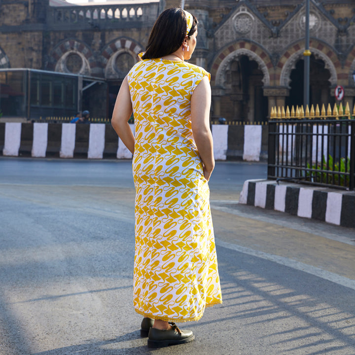 Stingray Yellow cotton Calf Length Dress