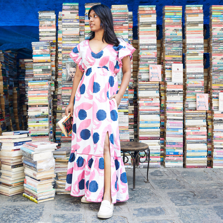 Whale Dendeleon Pink Blue Long Dress