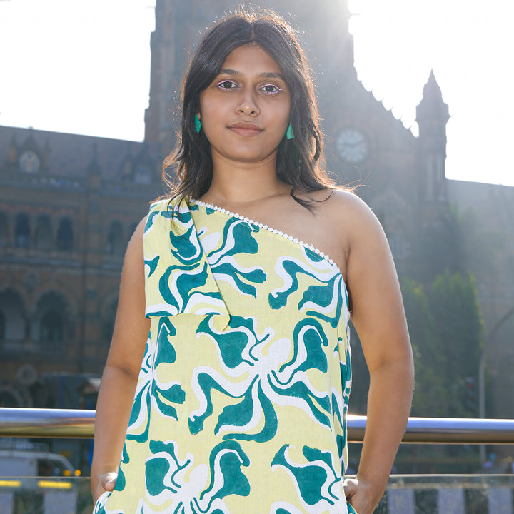 Octopus Yellow Green Cotton Long Dress