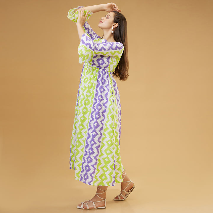 Almas Green Purple Back Bow Long Dress - thesotr.com