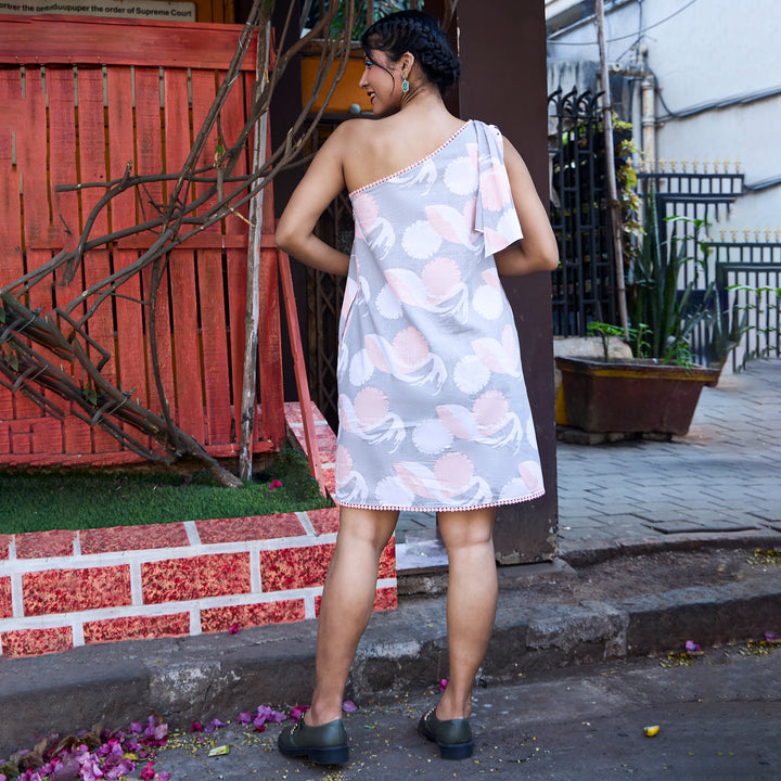 Whale Dendeleon Blue White Cotton Short Dress