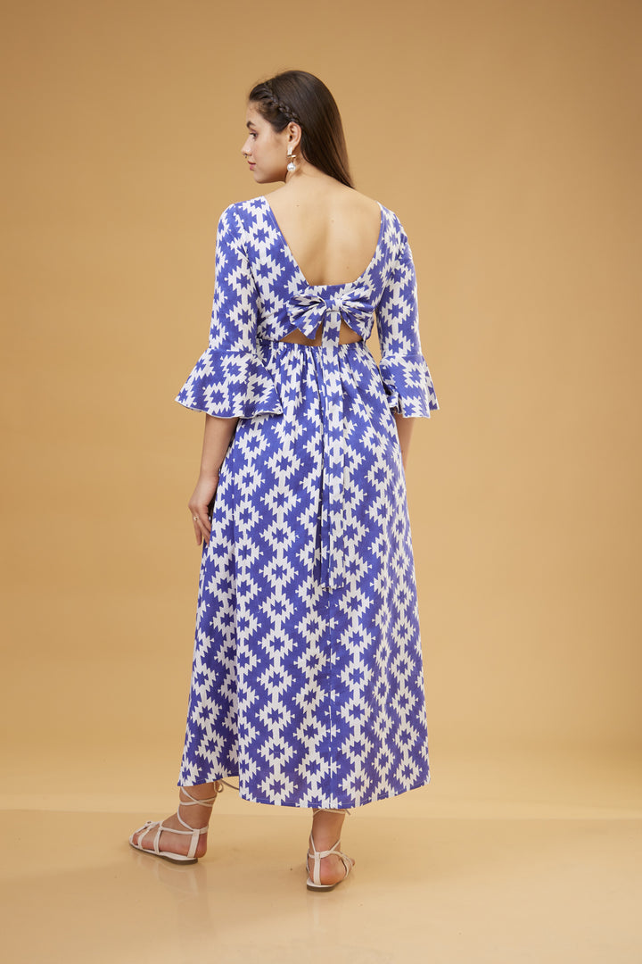 Almas Blue Back Bow Long Dress - thesotr.com