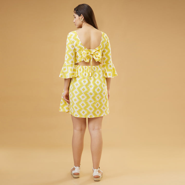 Almas Yellow Bow Short Dress - thesotr.com