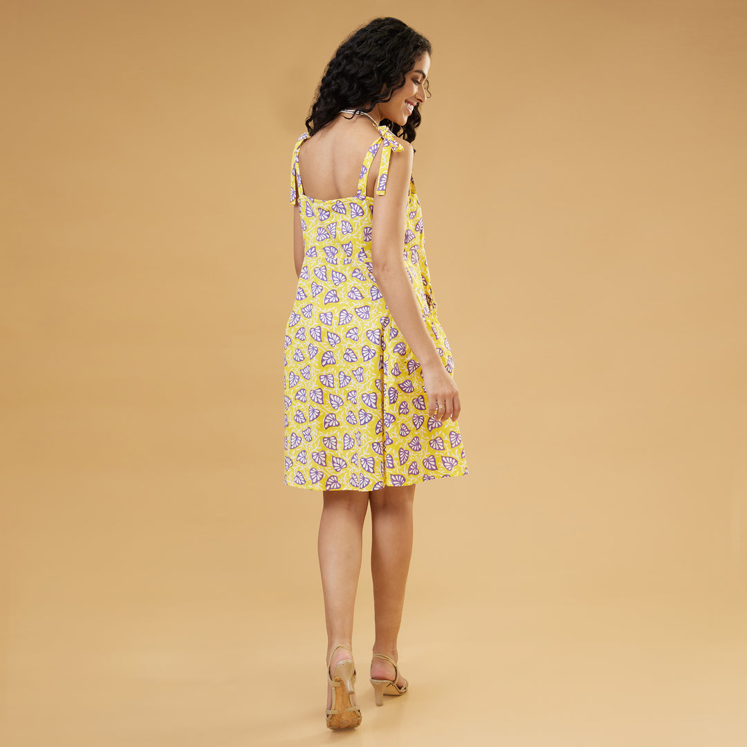 Aloma Yellow Bow Tie Short Dress - thesotr.com