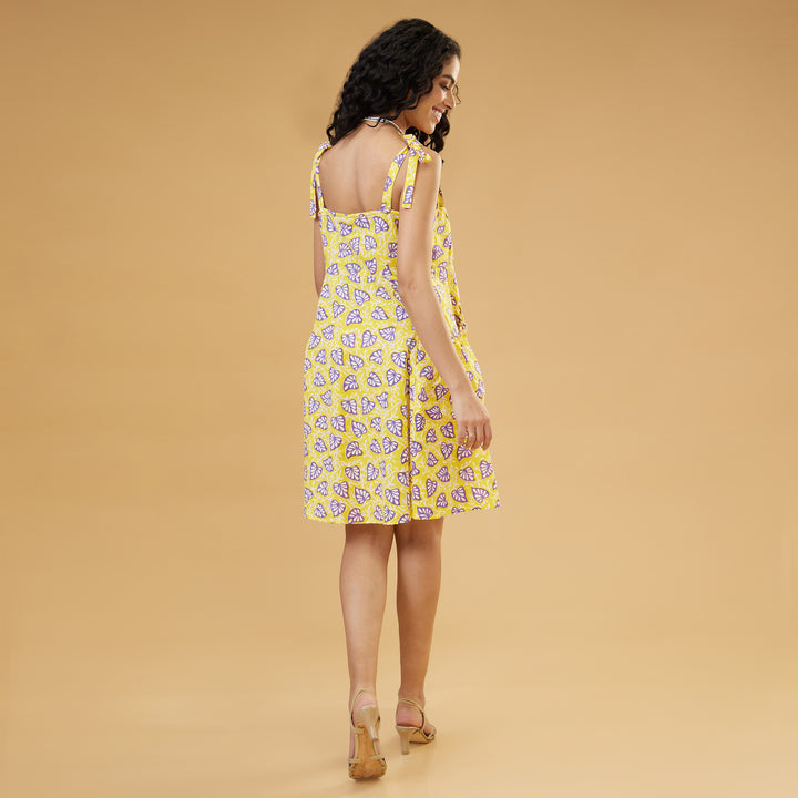 Aloma Yellow Bow Tie Short Dress - thesotr.com