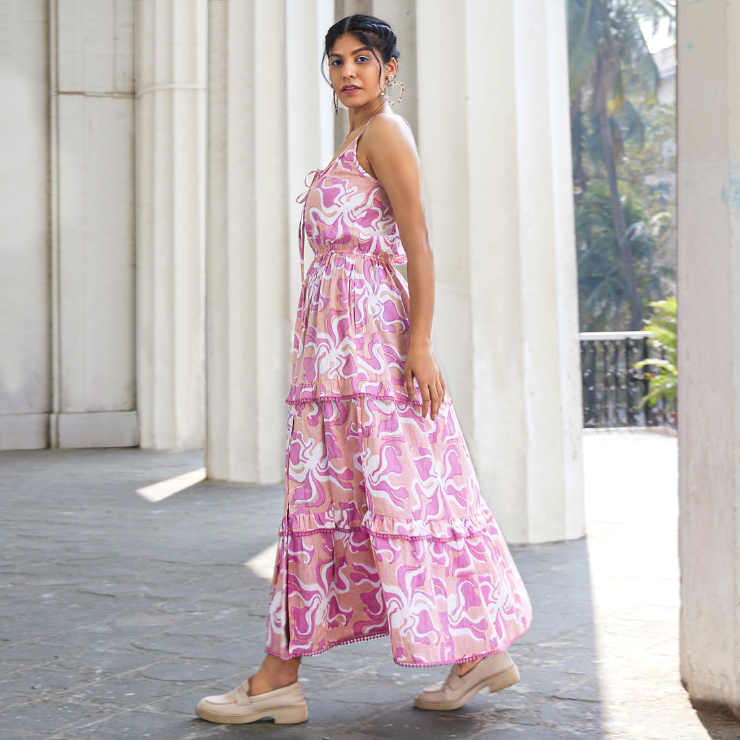 Octopus Pink Cotton Long Dress