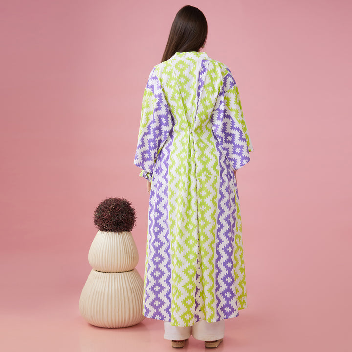 Almas Green Purple Kimono Overlay - thesotr.com