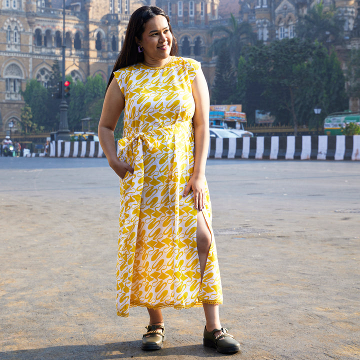 Stingray Yellow cotton Calf Length Dress