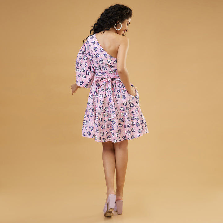 Aloma Pink One Shoulder Short Dress - thesotr.com