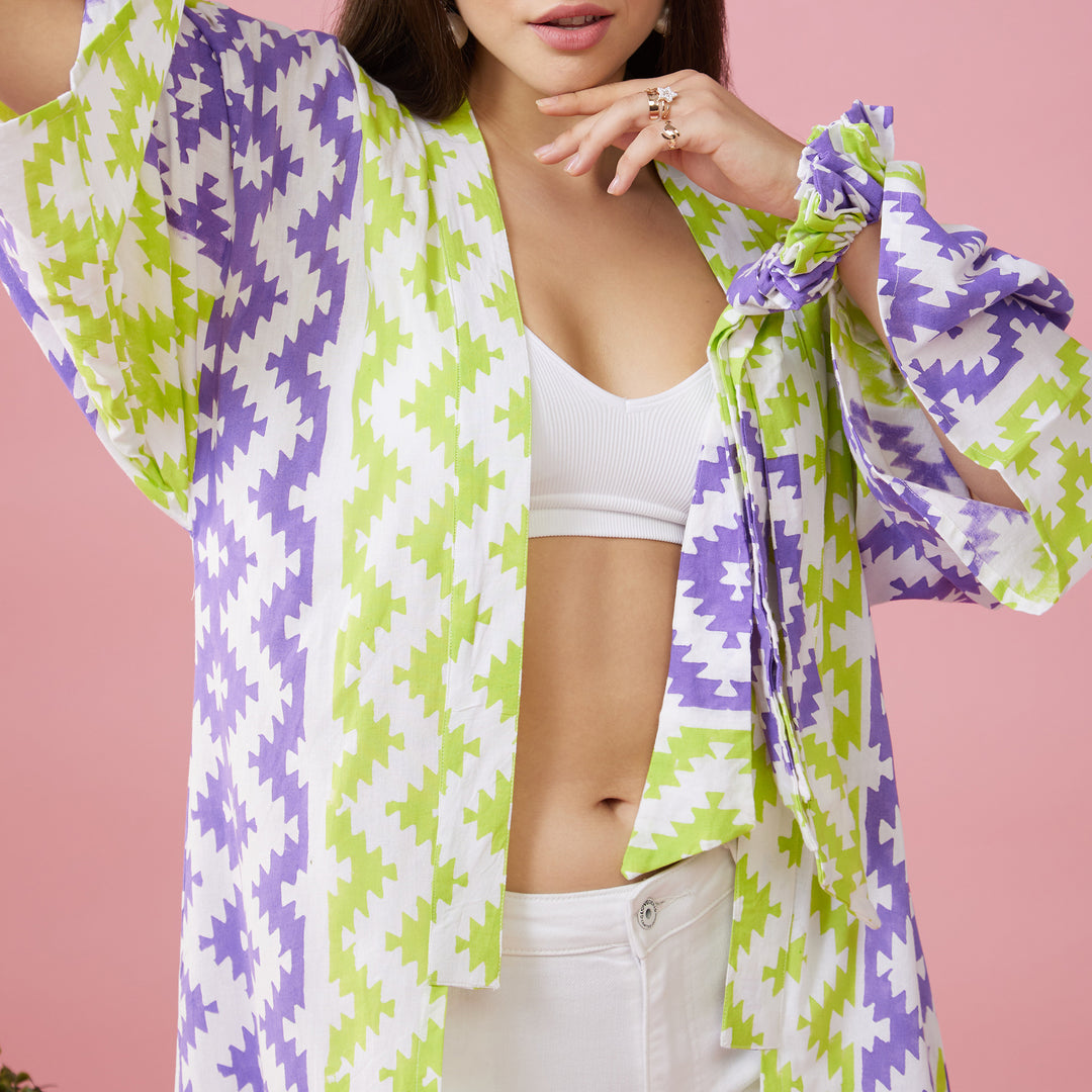 Almas Green Purple Kimono Overlay - thesotr.com
