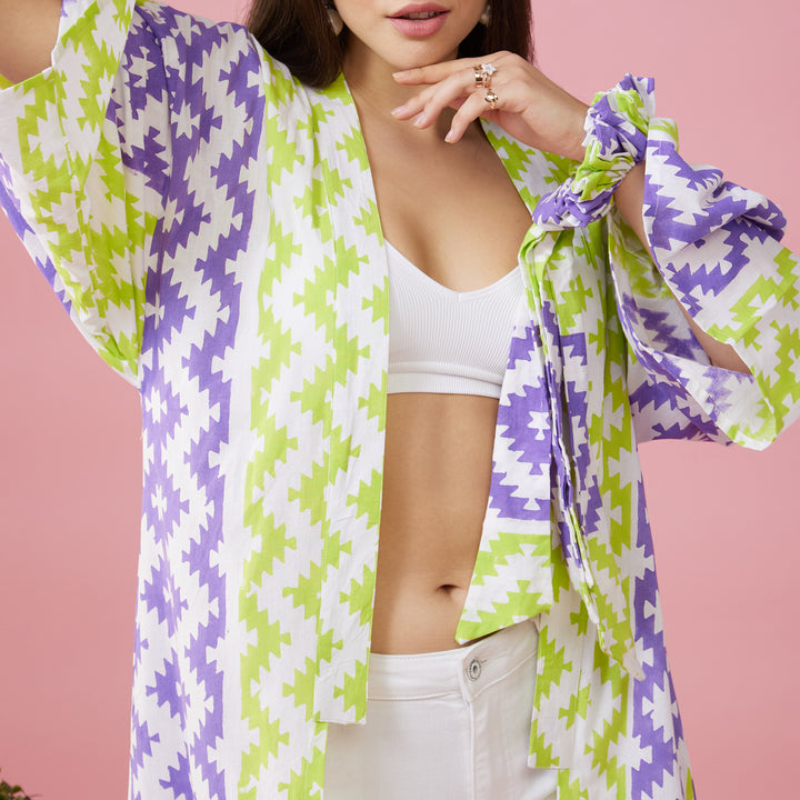 Almas Green Purple Kimono Overlay - thesotr.com