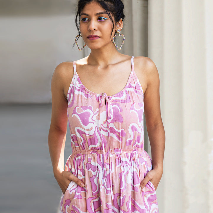Octopus Pink Cotton Long Dress