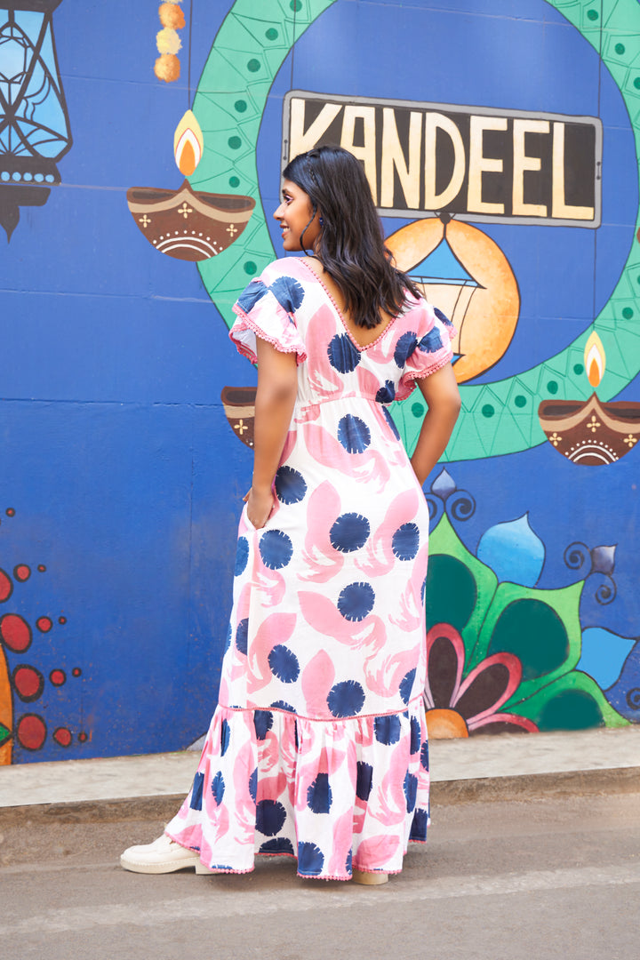 Whale Dendeleon Pink Blue Long Dress