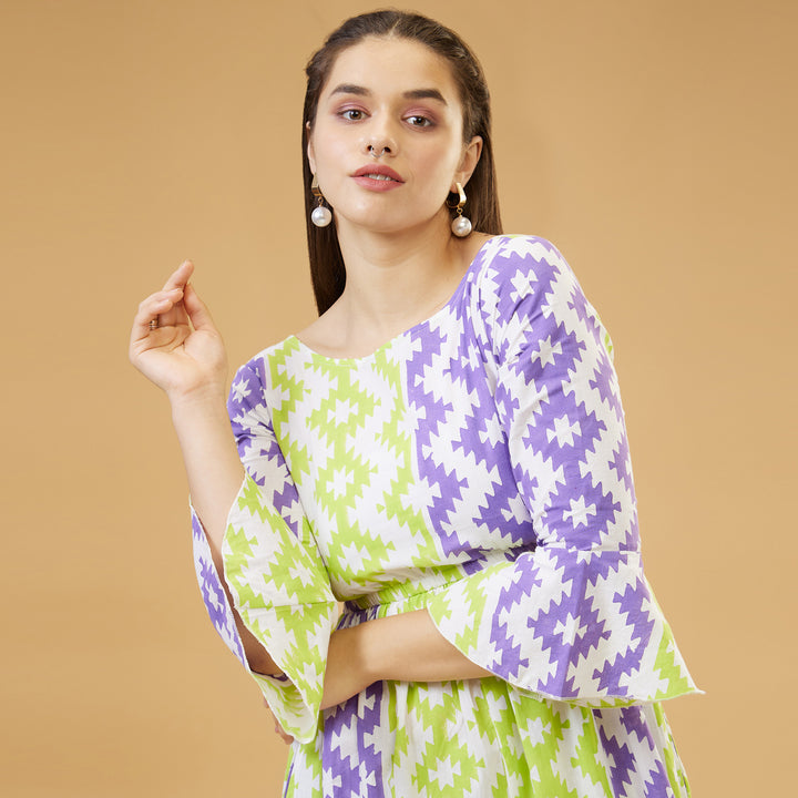 Almas Green Purple Back Bow Long Dress - thesotr.com