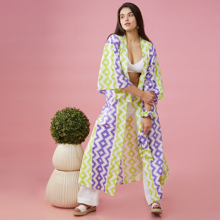Almas Green Purple Kimono Overlay - thesotr.com