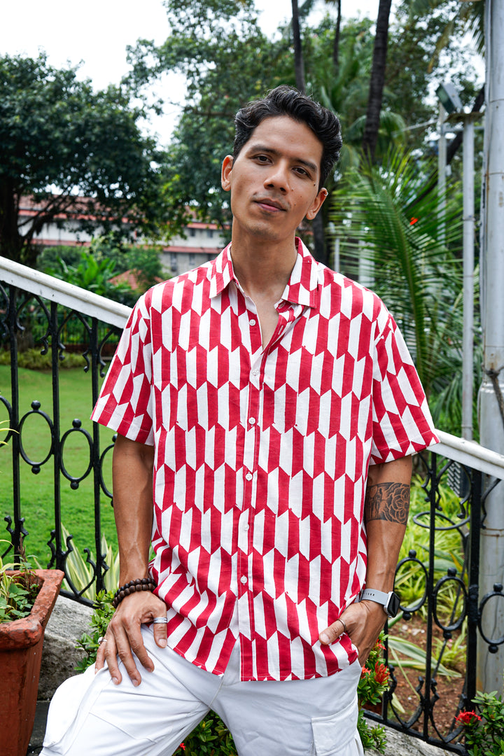 Geo Red Relaxed Fit Short Sleeve Shirt