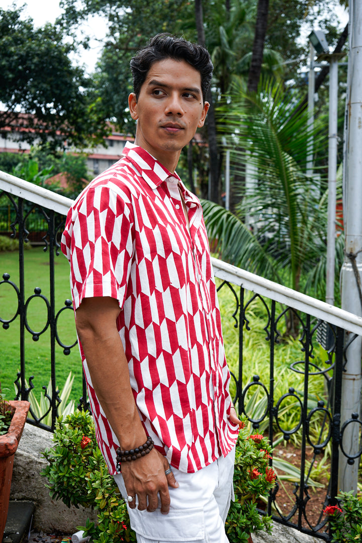 Geo Red Relaxed Fit Short Sleeve Shirt