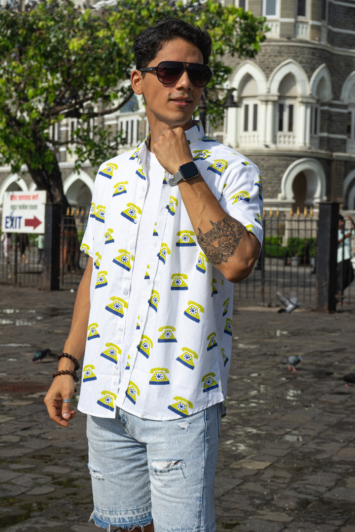 Telephone Pista Green Slim Fit Short Sleeve Shirt