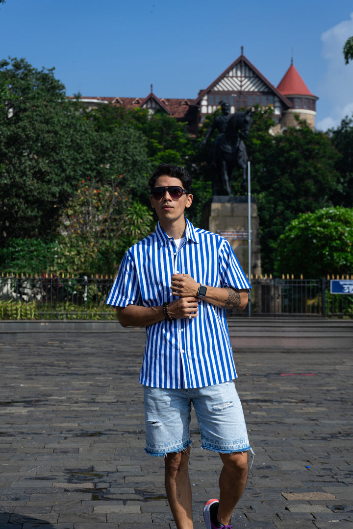 Blue stripes Relaxed Fit Short Sleeve Shirt