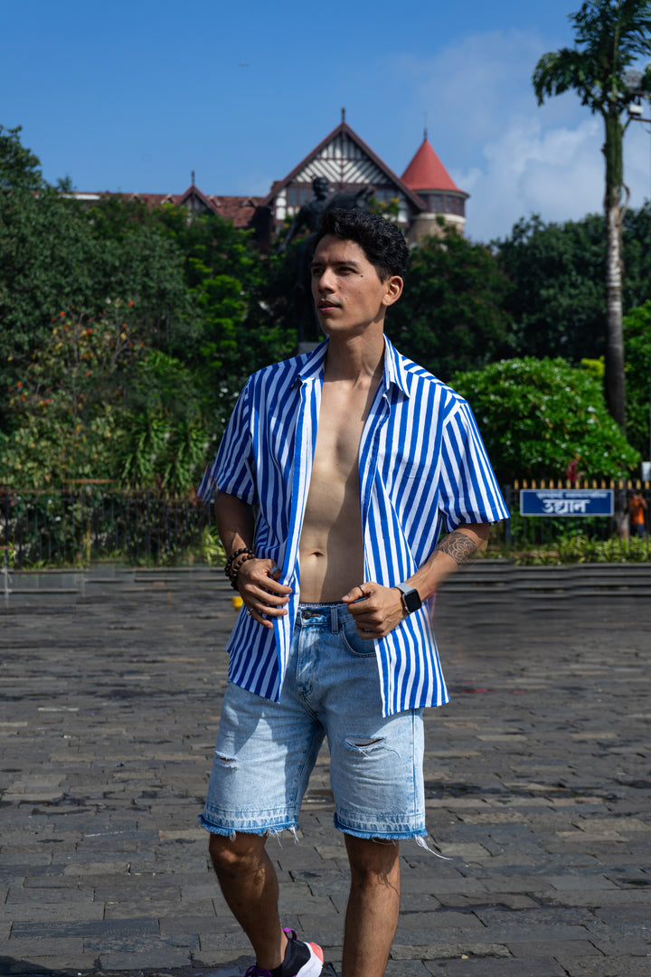 Blue stripes Relaxed Fit Short Sleeve Shirt