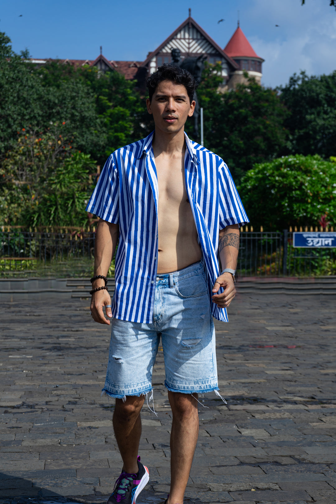 Blue stripes Relaxed Fit Short Sleeve Shirt