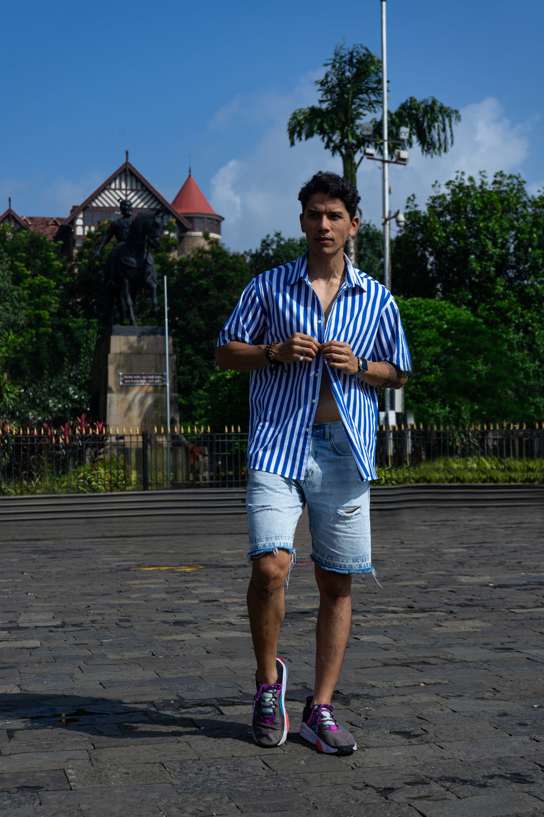 Blue stripes Relaxed Fit Short Sleeve Shirt
